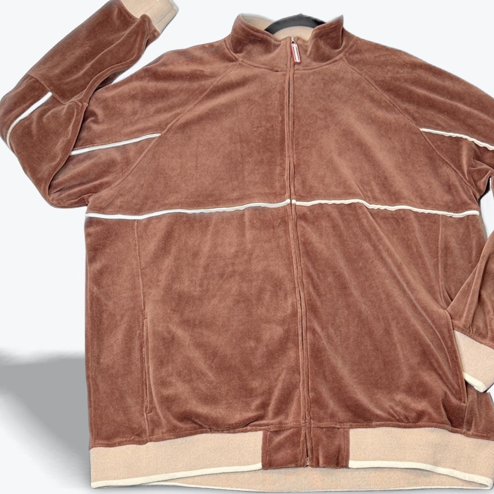 Vintage Velour Track Jacket Hip Hop Streetwear Brown 1980s Style Oversized Large